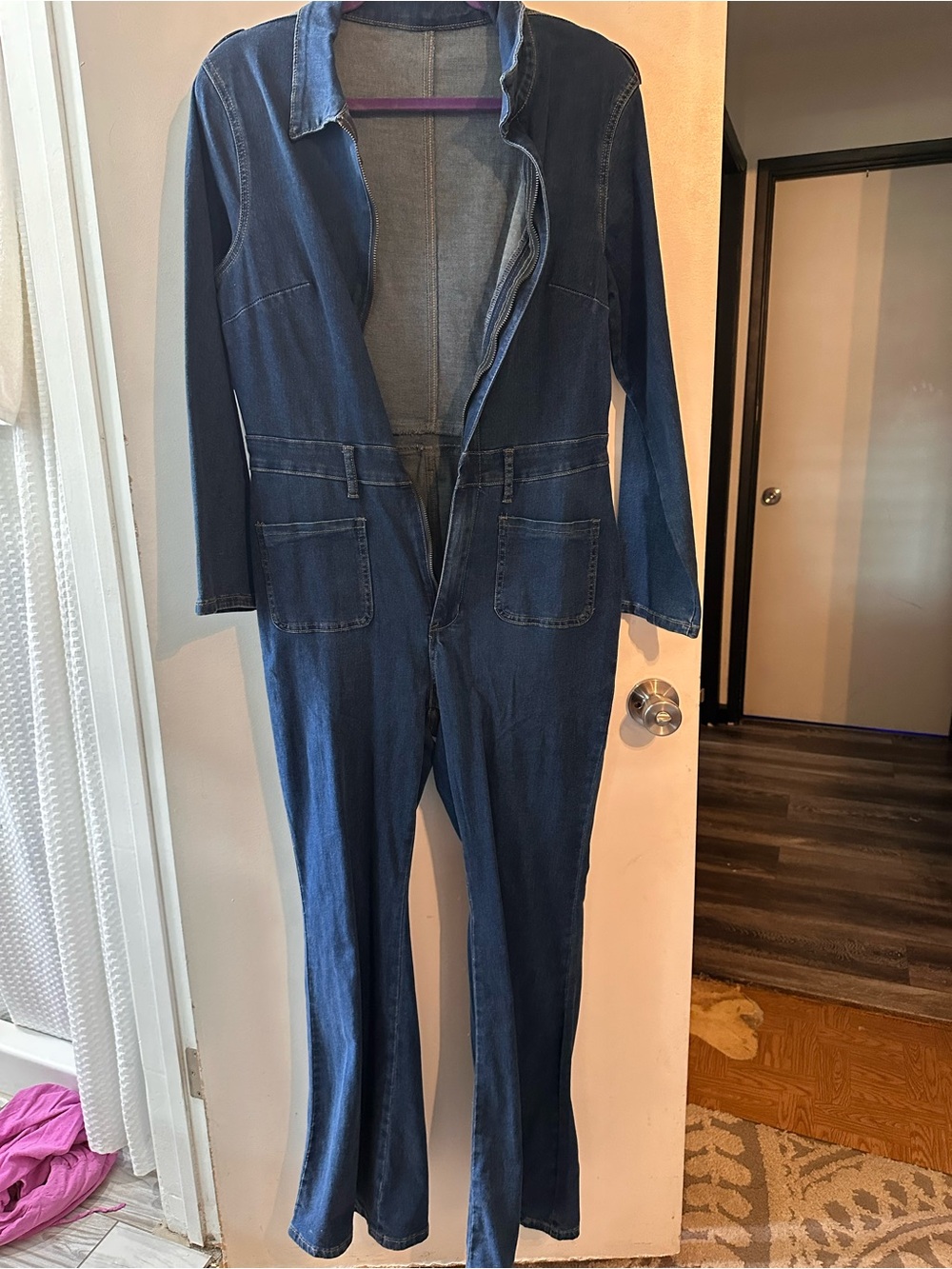 SHEIN Blue Denim Jumpsuit with Brass Zipper